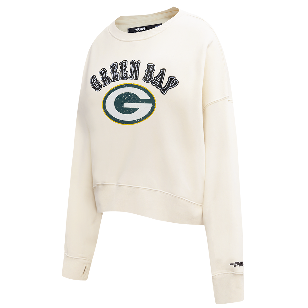NFL GREEN BAY PACKERS REBEL ATHLETICS WOMEN'S FLC CREWNECK (EGGSHELL)