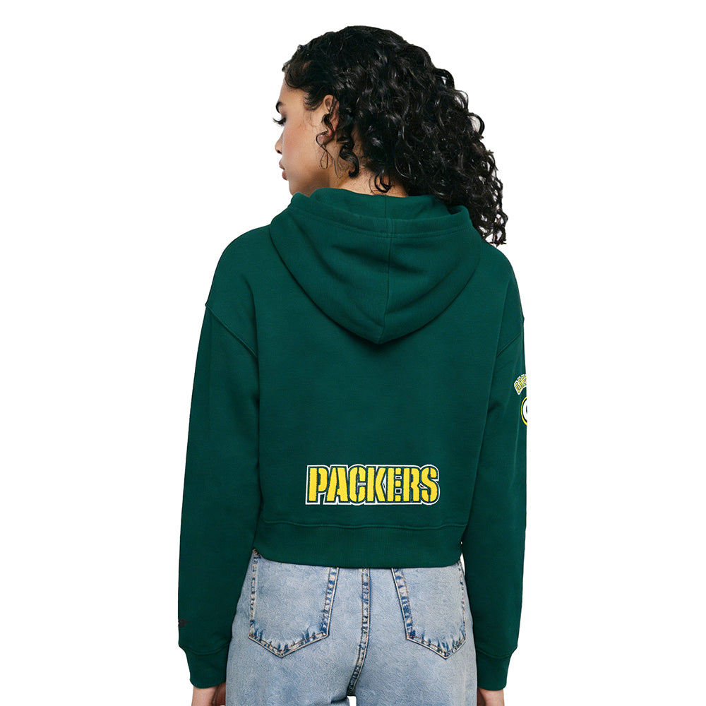 NFL GREEN BAY PACKERS CLASSIC FLEECE CROPPED PULLOVER HOODIE (FOREST)