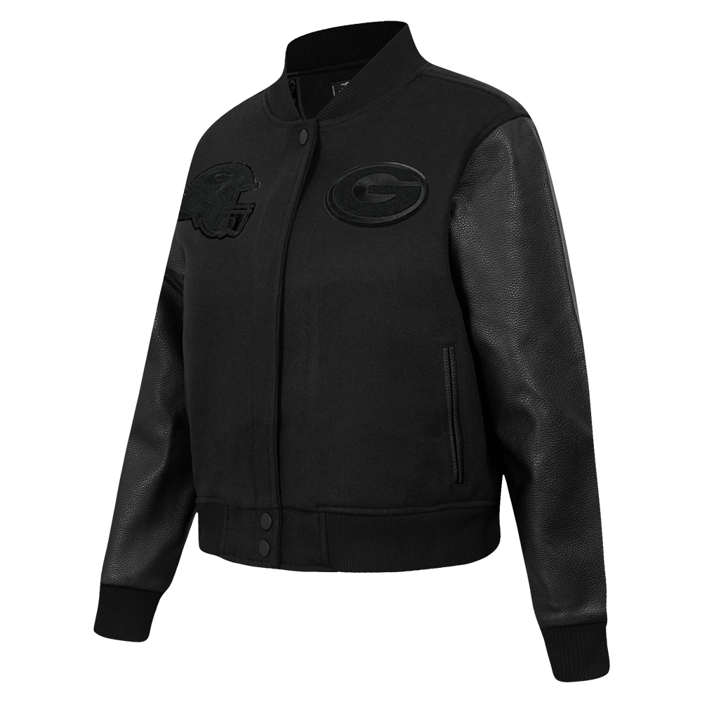 NFL GREEN BAY PACKERS TRIPLE BLACK WOMEN'S WOOL VARSITY JACKET (TRIPLE BLACK)