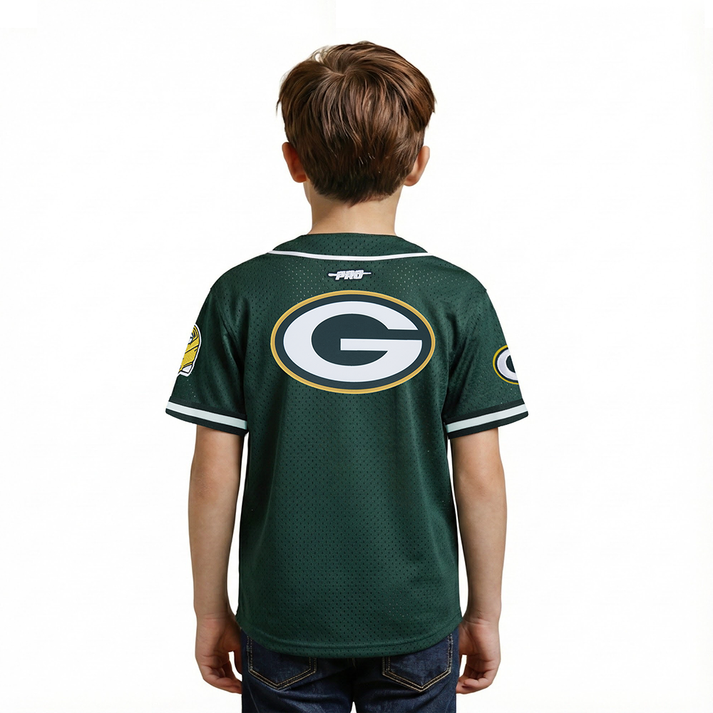 NFL GREEN BAY PACKERS CLASSIC LITTLE BOY'S MESH BUTTON DOWN SHIRT (FOREST GREEN)