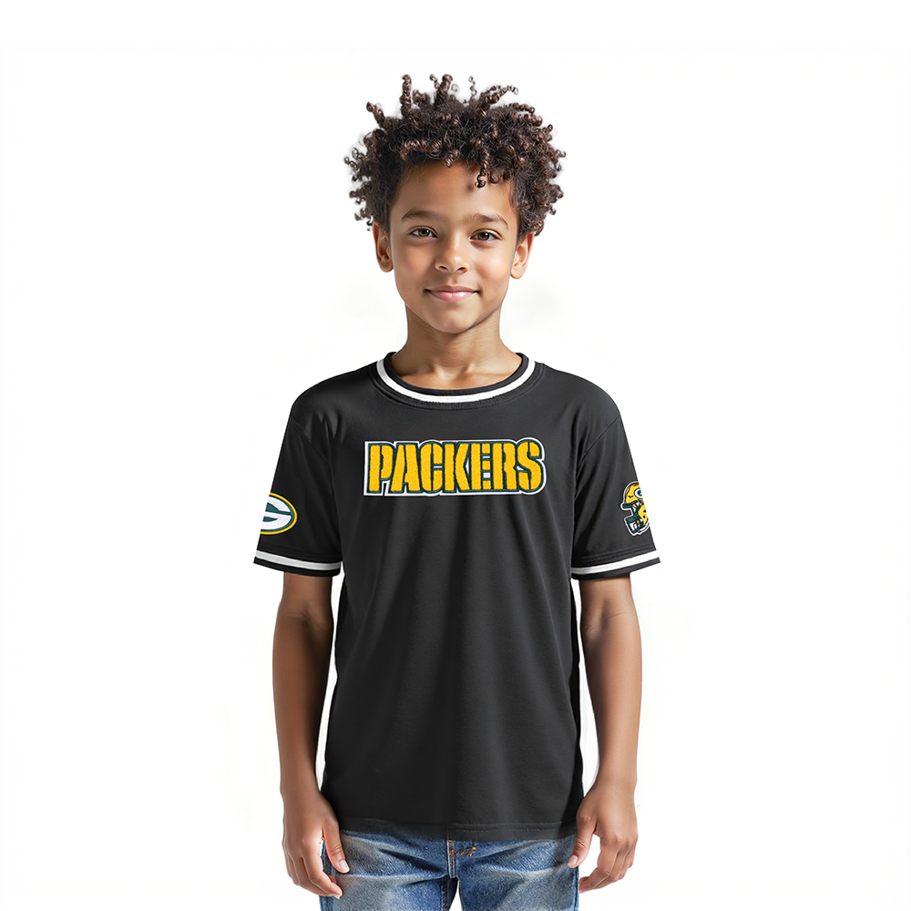 NFL GREEN BAY PACKERS CLASSIC LITTLE BOYS SHORT SLEEVE STRIPED RIB TEE (BLACK)