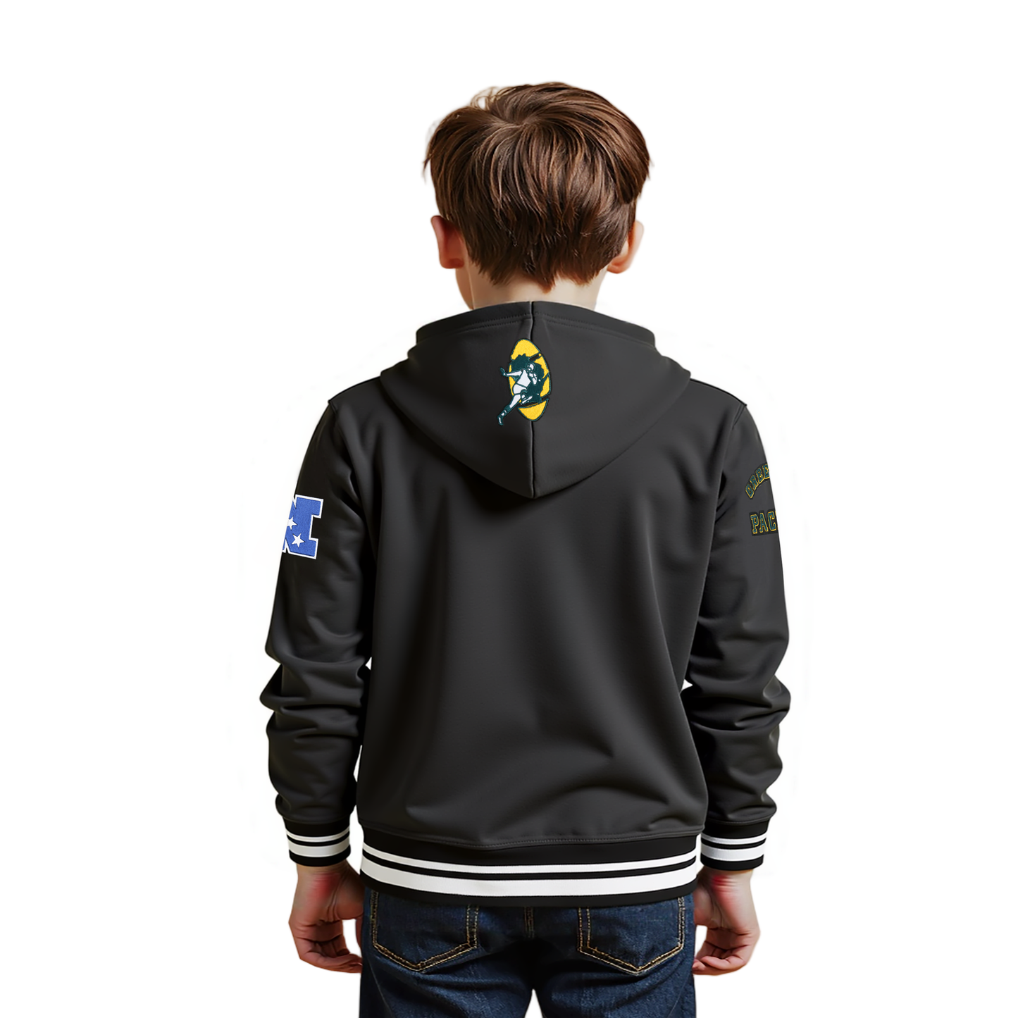 NFL GREEN BAY PACKERS RETRO CLASSIC LITTLE BOYS RIB FLEECE PULLOVER HOODIE (BLACK)