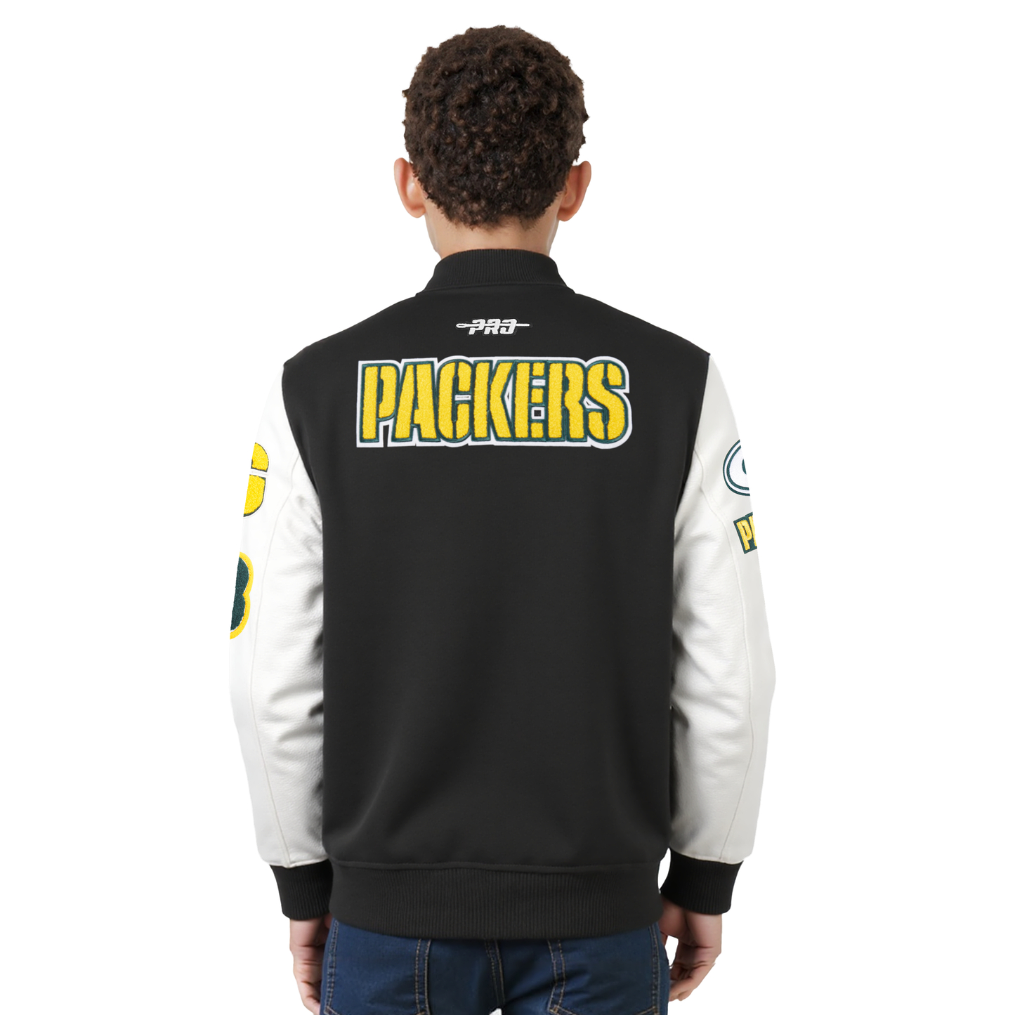 NFL GREEN BAY PACKERS CLASSIC LITTLE BOYS WOOL VARSITY JACKET (BLACK/WHITE)