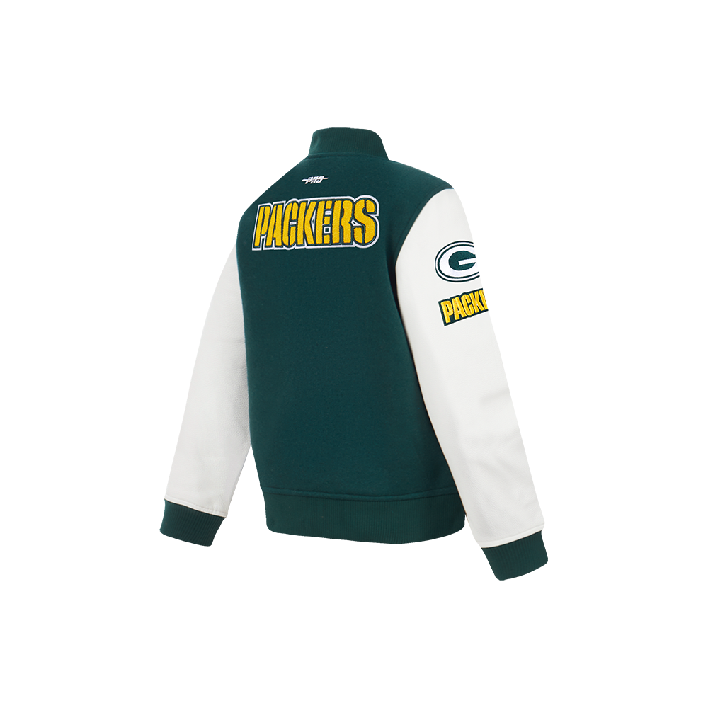 NFL GREEN BAY PACKERS CLASSIC LITTLE BOY'S WOOL VARSITY JACKET (FOREST GREEN/WHITE)