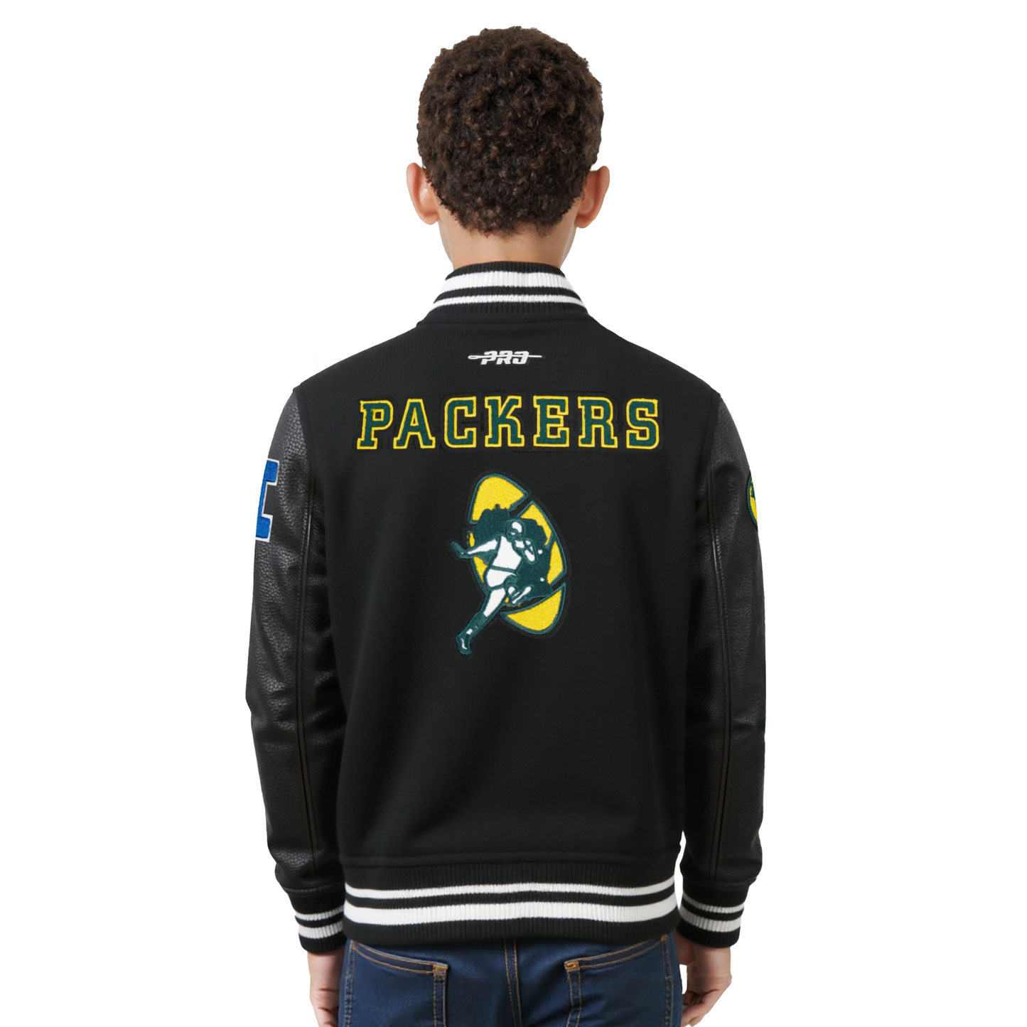 NFL GREEN BAY PACKERS RETRO CLASSIC LITTLE BOYS RIB WOOL VARSITY JACKET (BLACK)