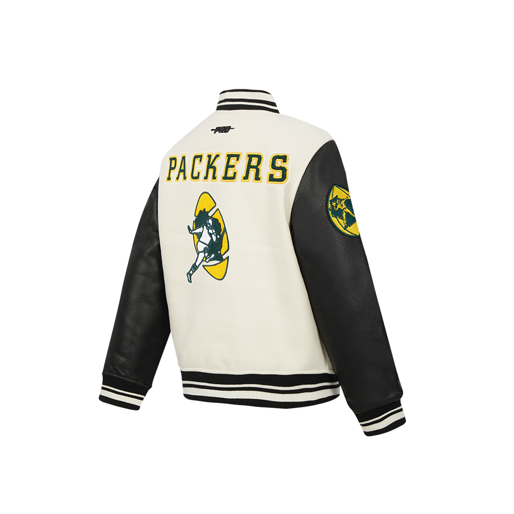 NFL GREEN BAY PACKERS RETRO CLASSIC LITTLE BOY'S RIB WOOL VARSITY JACKET (EGGSHELL/ BLACK)