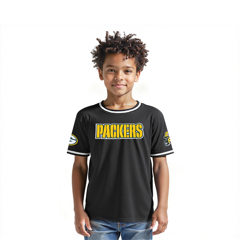 NFL GREEN BAY PACKERS CLASSIC TODDLER BOYS SHORT SLEEVE STRIPED RIB TEE (BLACK)
