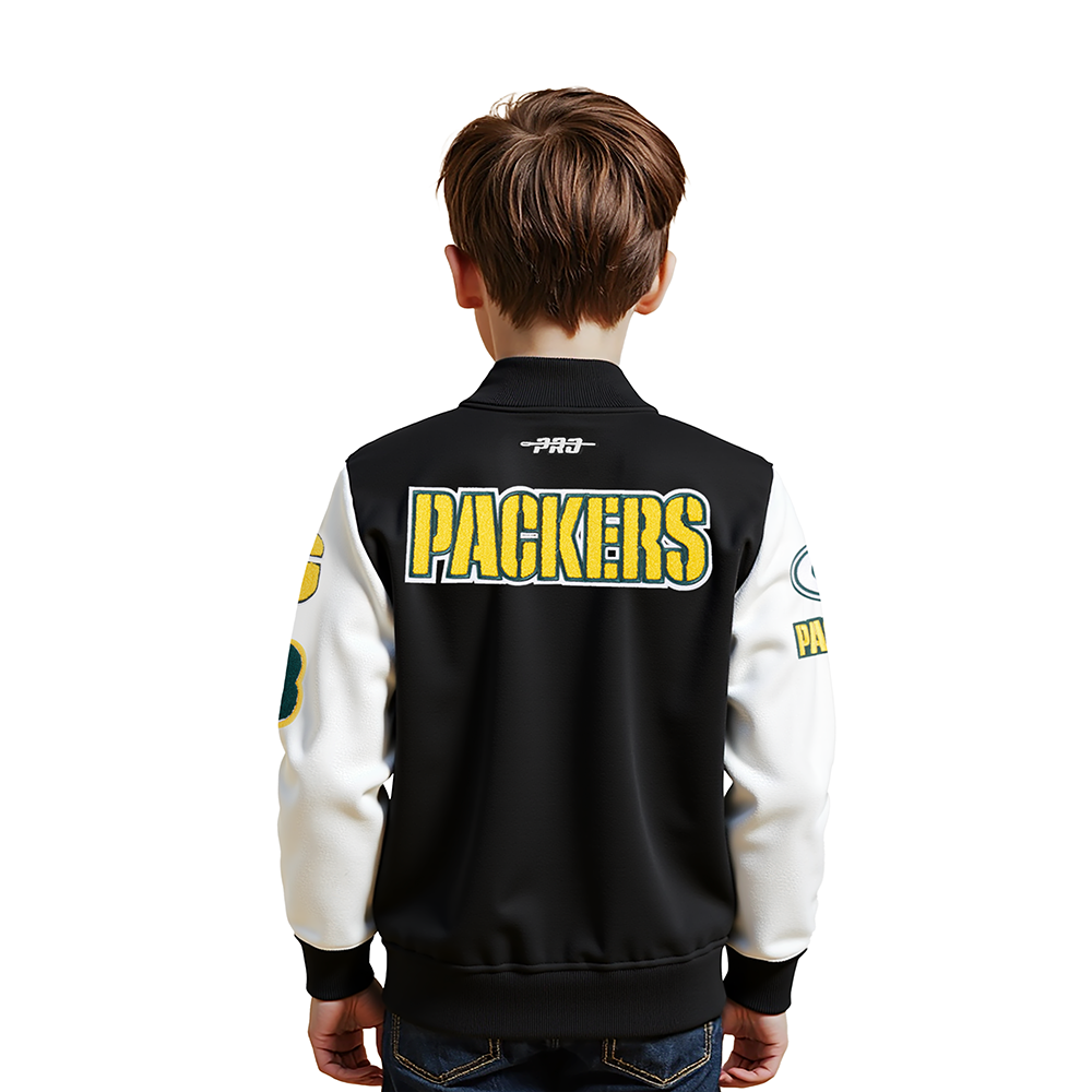 NFL GREEN BAY PACKERS CLASSIC TODDLER BOYS WOOL VARSITY JACKET (BLACK/WHITE)