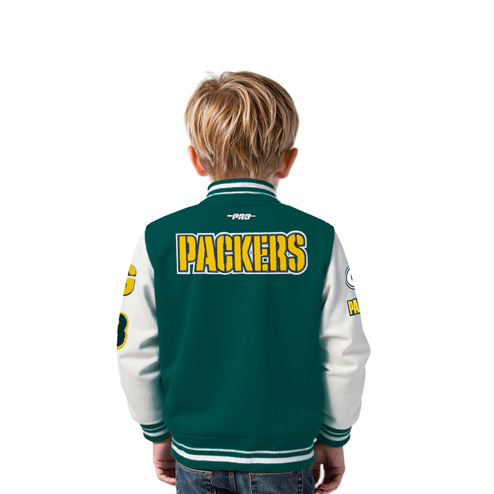 NFL GREEN BAY PACKERS CLASSIC TODDLER BOY'S WOOL VARSITY JACKET (FOREST GREEN/WHITE)