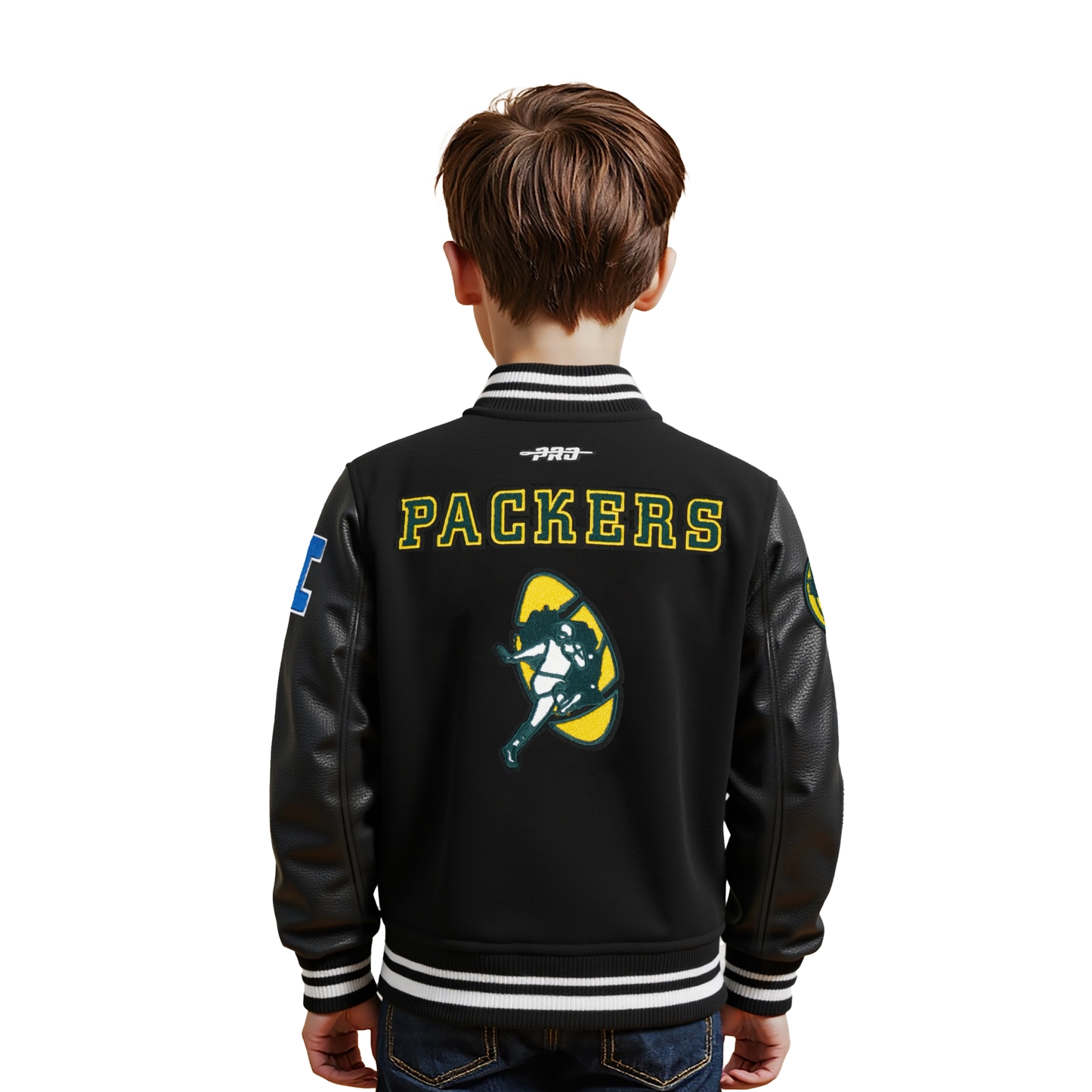NFL GREEN BAY PACKERS RETRO CLASSIC TODDLER BOYS RIB WOOL VARSITY JACKET (BLACK)