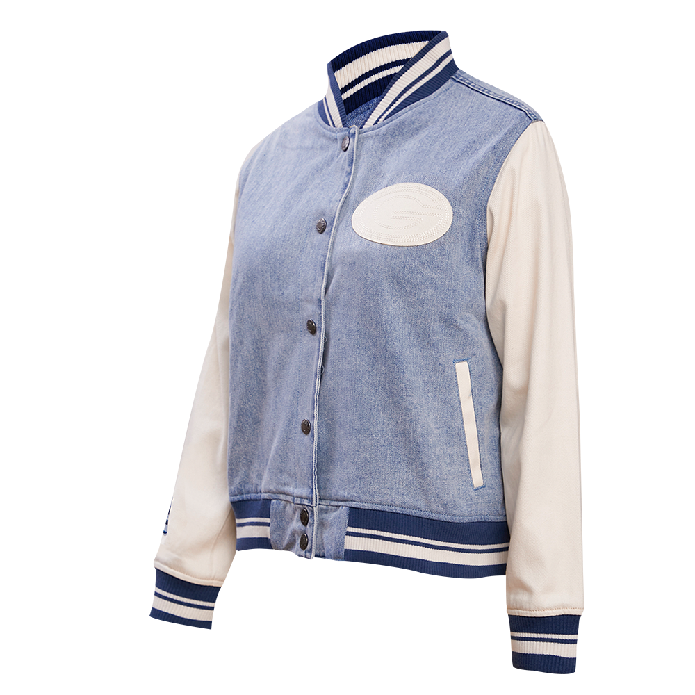 NFL GREEN BAY PACKERS VARSITY BLUES WOMEN'S  DENIM VARSITY JACKET (DENIM/LINEN)