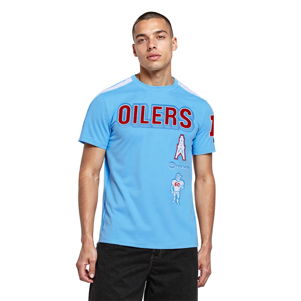 NFL HOUSTON OILERS RETRO CLASSIC MEN'S RIB SATIN JACKET (EGGSHELL/ UNIVERSITY BLUE)