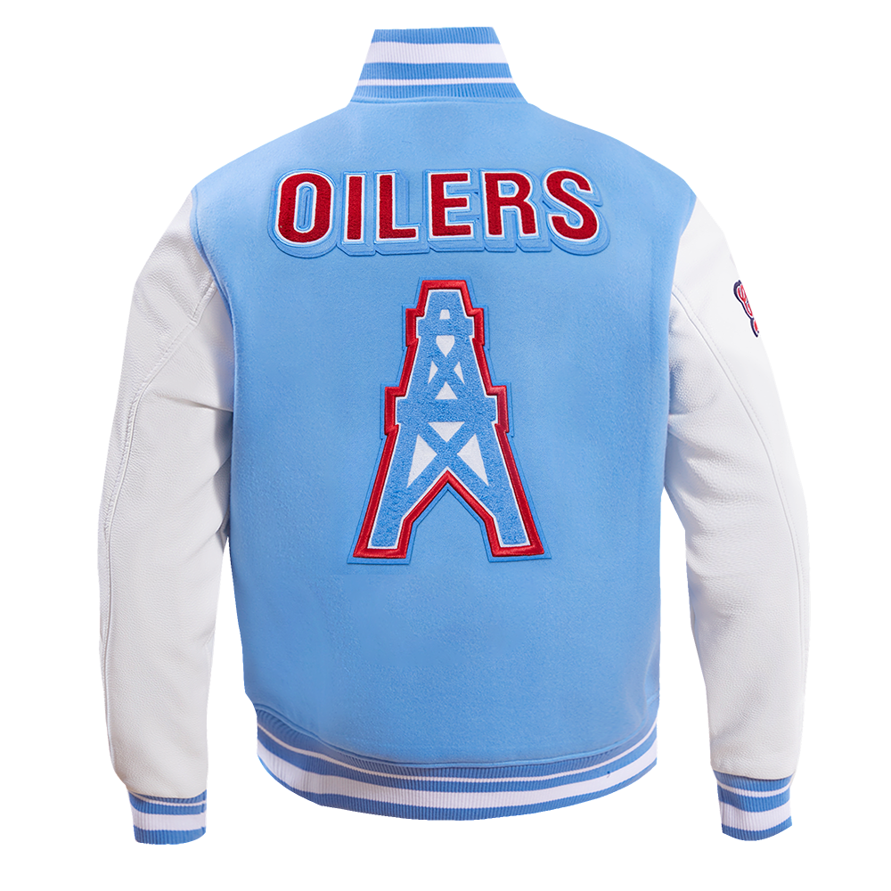 HOUSTON OILERS RETRO CLASSIC RIB WOOL VARSITY JACKET (UNIVERSITY BLUE/ –  Pro Standard