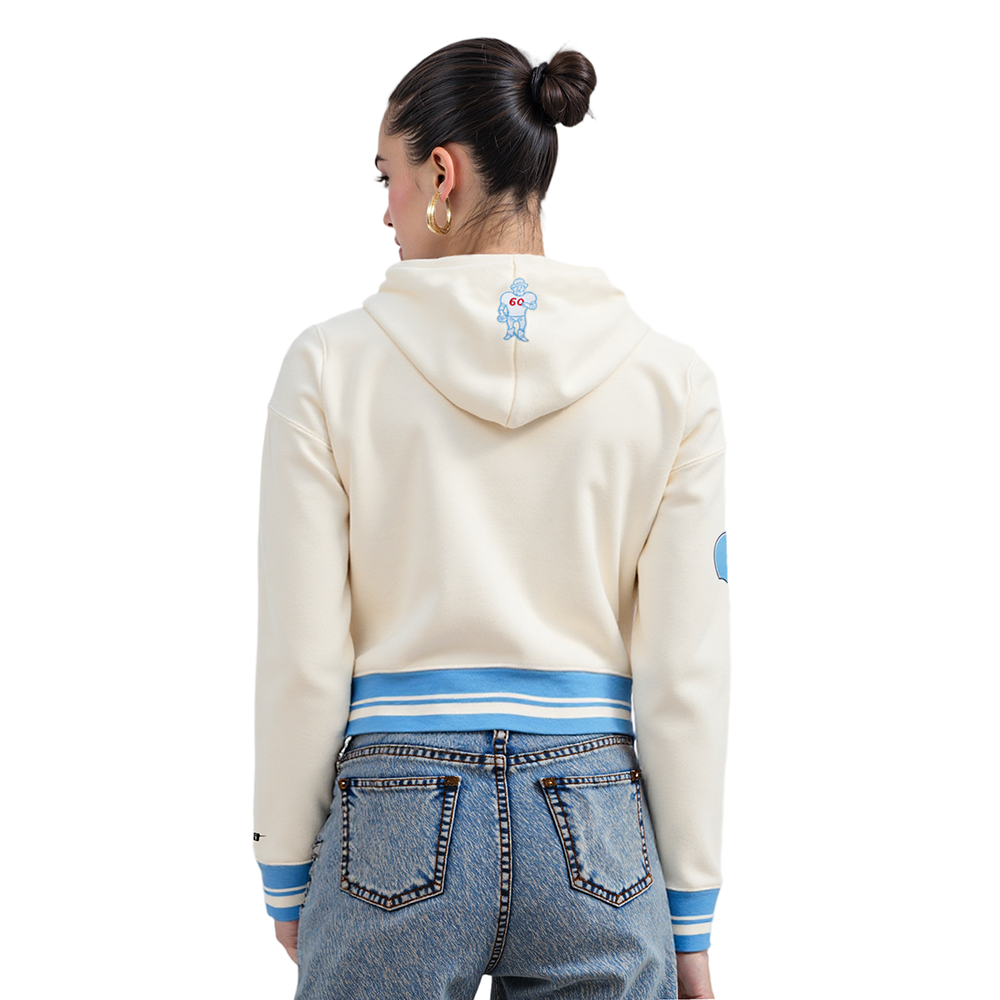 NFL HOUSTON OILERS RETRO CLASSIC WOMEN'S RIB CROPPED PO HOODIE (EGGSHELL/ UNIVERSITY BLUE)