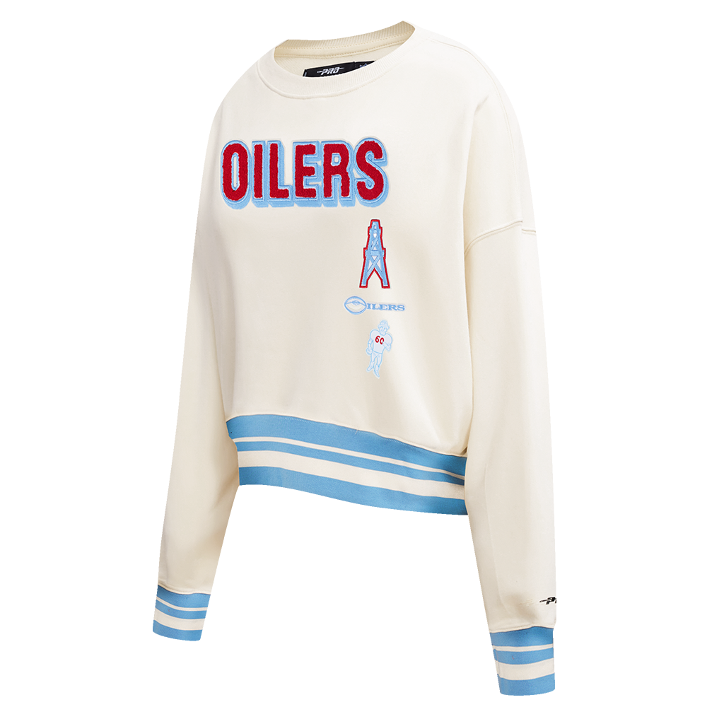 NFL HOUSTON OILERS RETRO CLASSIC WOMEN'S RIB CREWNECK (EGGSHELL/ UNIVERSITY BLUE)