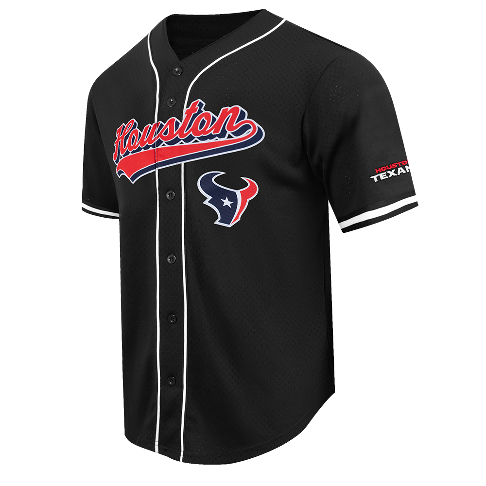 NFL HOUSTON TEXANS SCRIPT TAIL MEN'S MESH BUTTON DOWN SHIRT (BLACK)