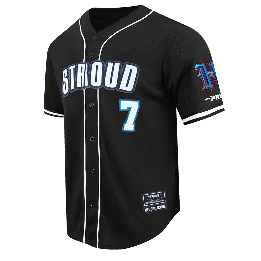 NFL HOUSTON TEXANS CJ STROUD #7 CLASSIC MESH PNN MEN'S MESH BUTTON DOWN SHIRT (BLACK)