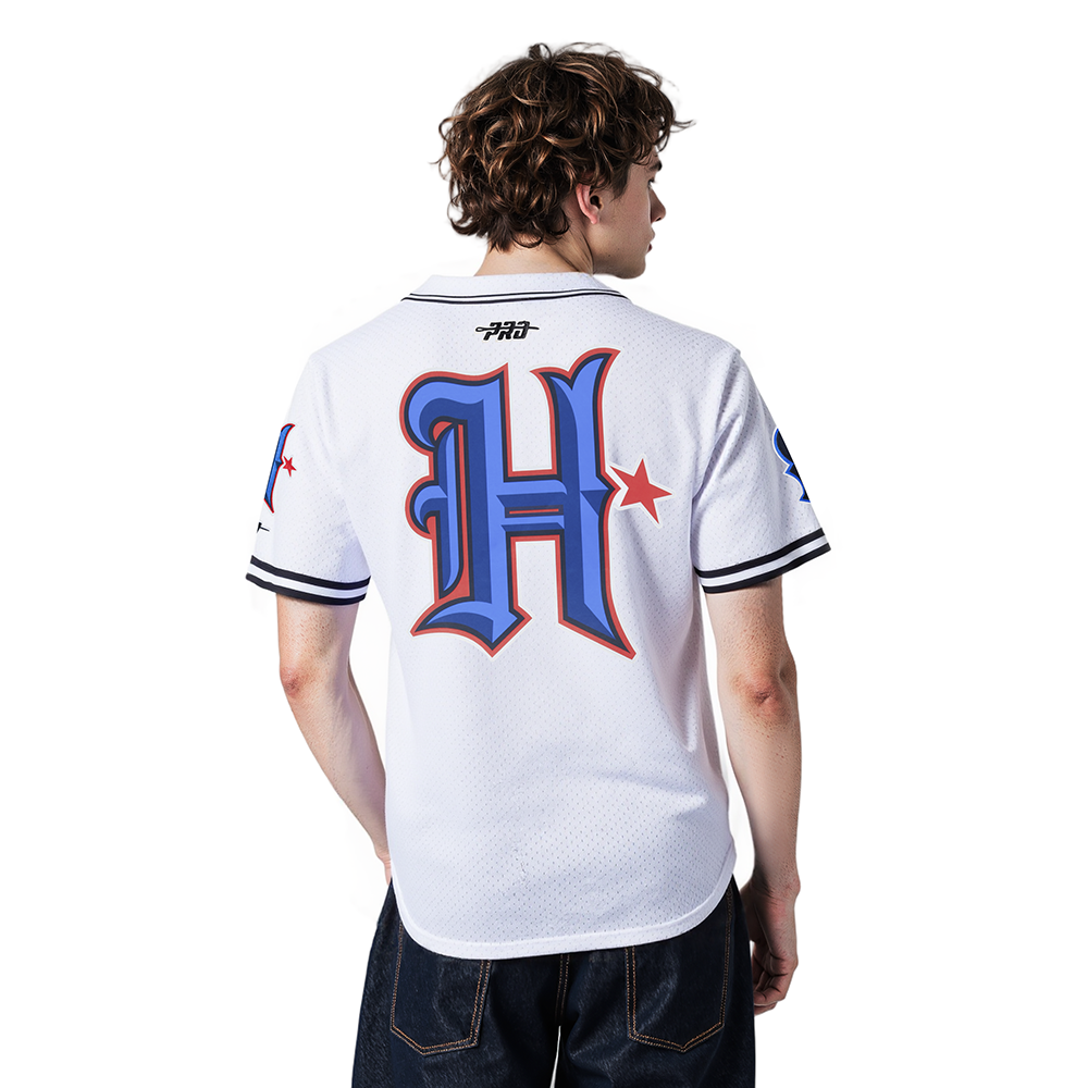 NFL HOUSTON TEXANS CJ STROUD #7 CLASSIC MESH PNN MEN'S MESH BUTTON DOWN SHIRT (WHITE/BLACK/WHITE)