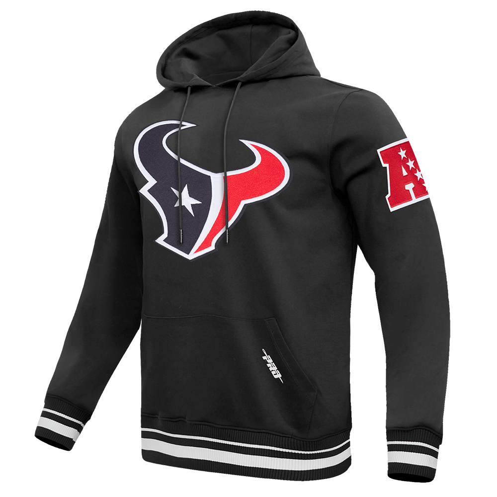 NFL HOUSTON TEXANS CLASSIC MASH UP MEN'S RIB FLEECE PULLOVER HOODIE (BLACK)