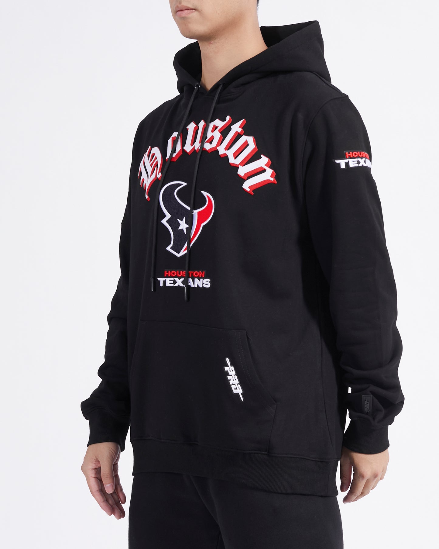 NFL HOUSTON TEXANS CLASSIC OLD ENGLISH MEN'S FLEECE PULLOVER HOODIE (BLACK)