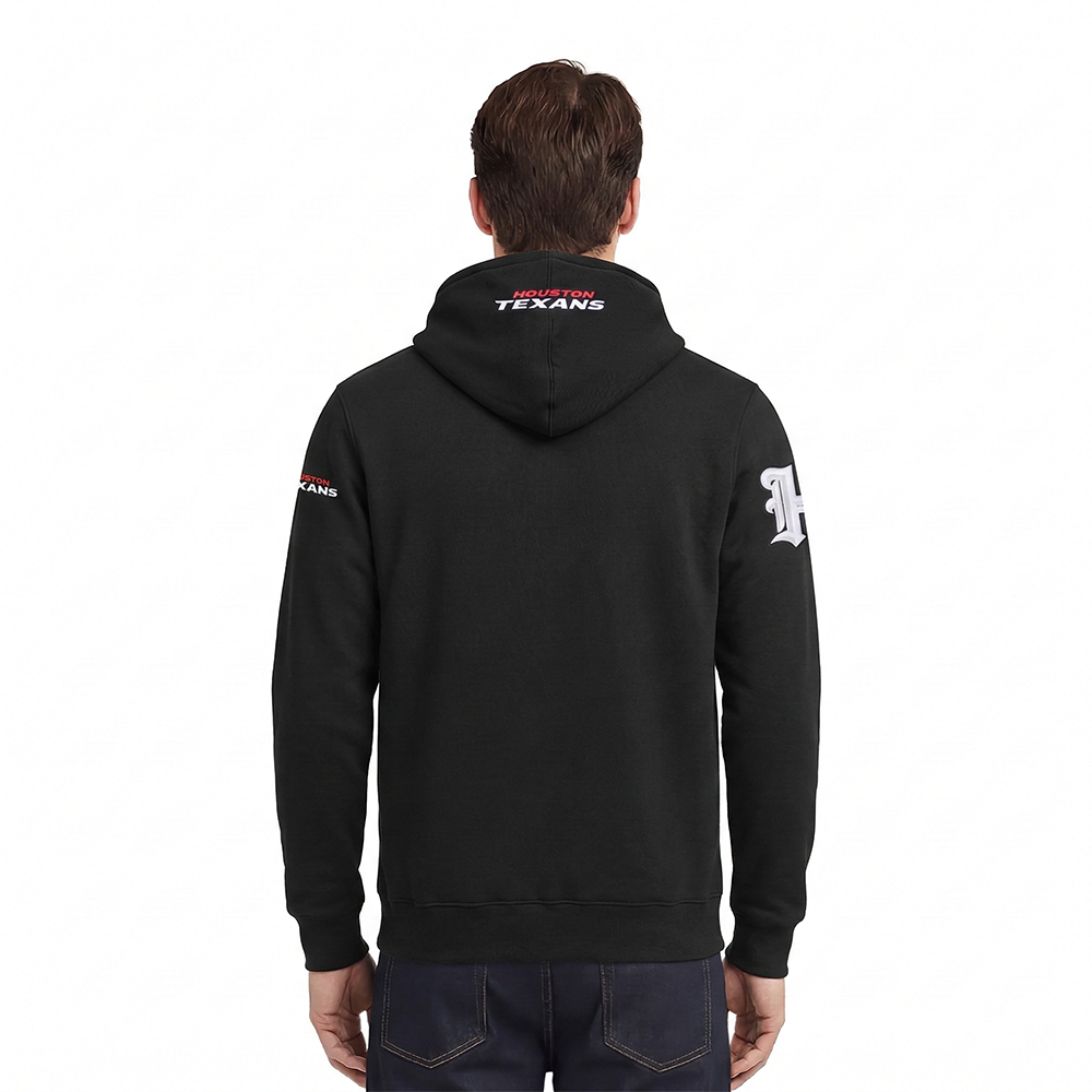 NFL HOUSTON TEXANS CLASSIC OLD ENGLISH MEN'S FLEECE PULLOVER HOODIE (BLACK)