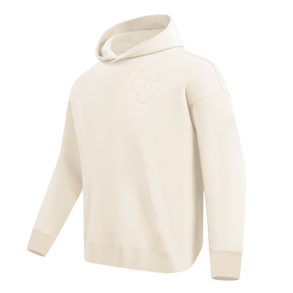 NFL HOUSTON TEXANS NEUTRAL MEN'S DROP SHOULDER FLEECE PULLOVER HOODIE (EGGSHELL)