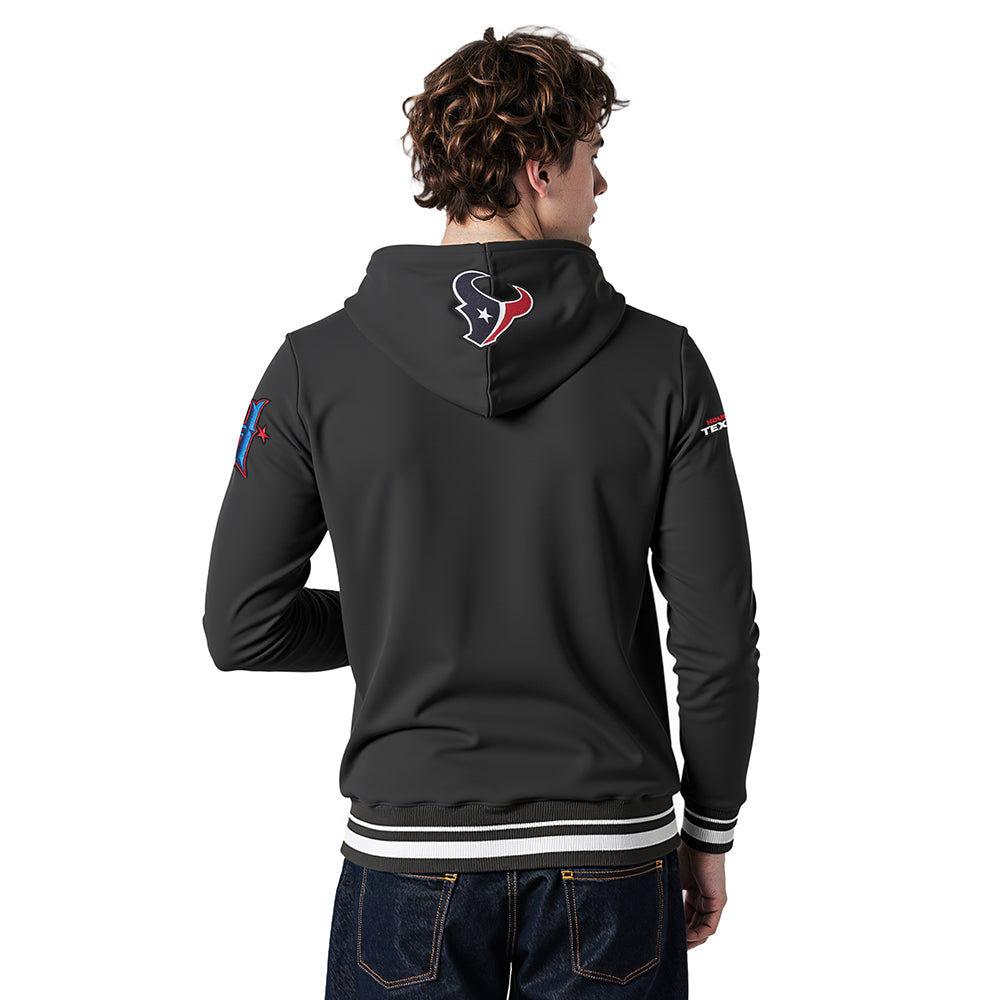 NFL HOUSTON TEXANS SCRIPT TAIL MEN'S RIB FLC PO HOODIE (BLACK)