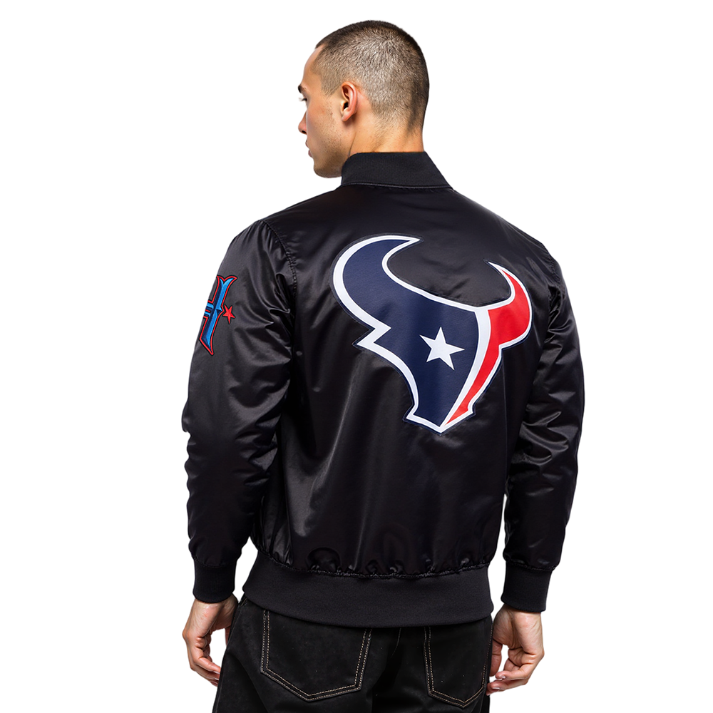 NFL HOUSTON TEXANS CLASSIC BIG LOGO MEN'S SATIN JACKET (BLACK)