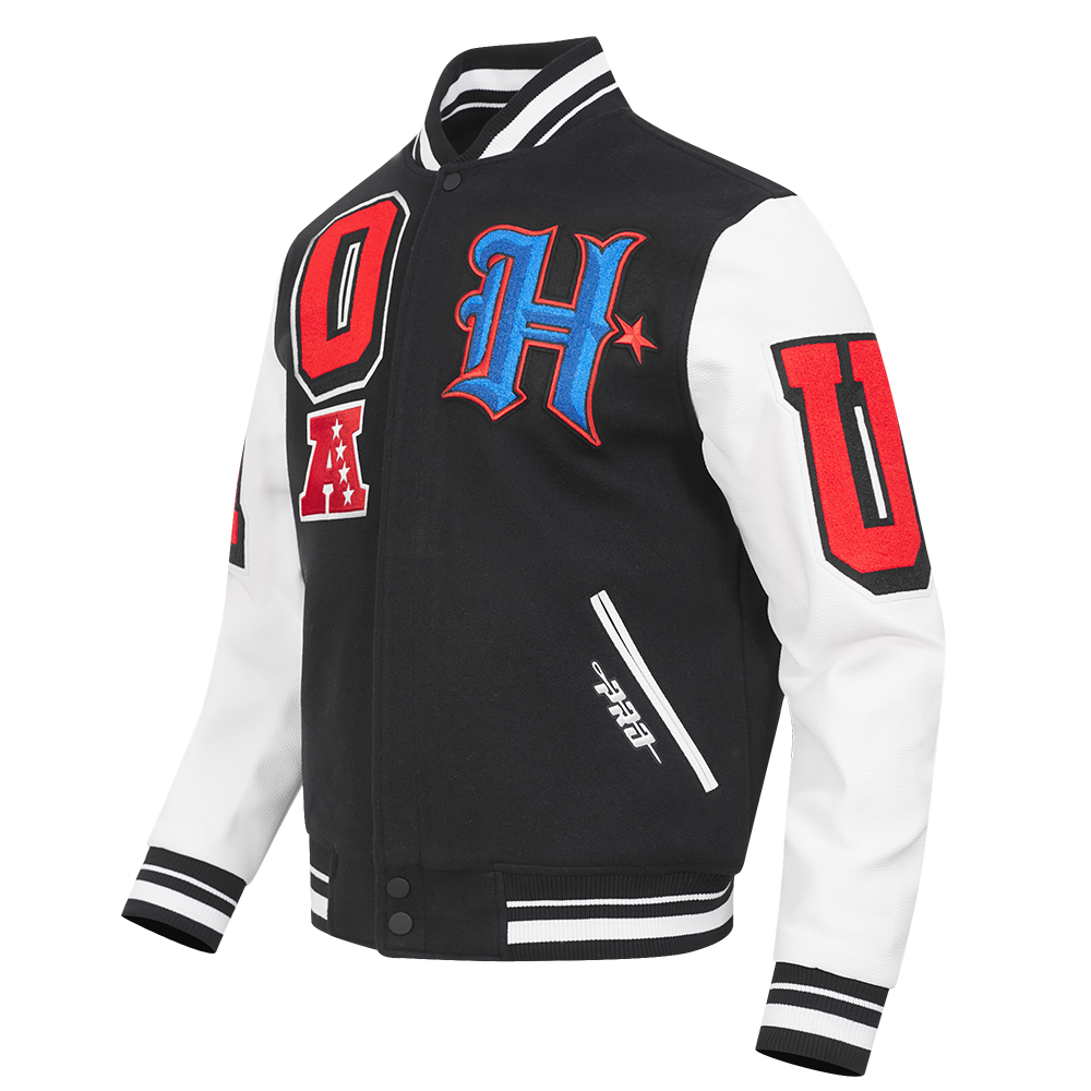NFL HOUSTON TEXANS CLASSIC MASH UP MEN'S RIB WOOL VARSITY JACKET (BLACK/WHITE)