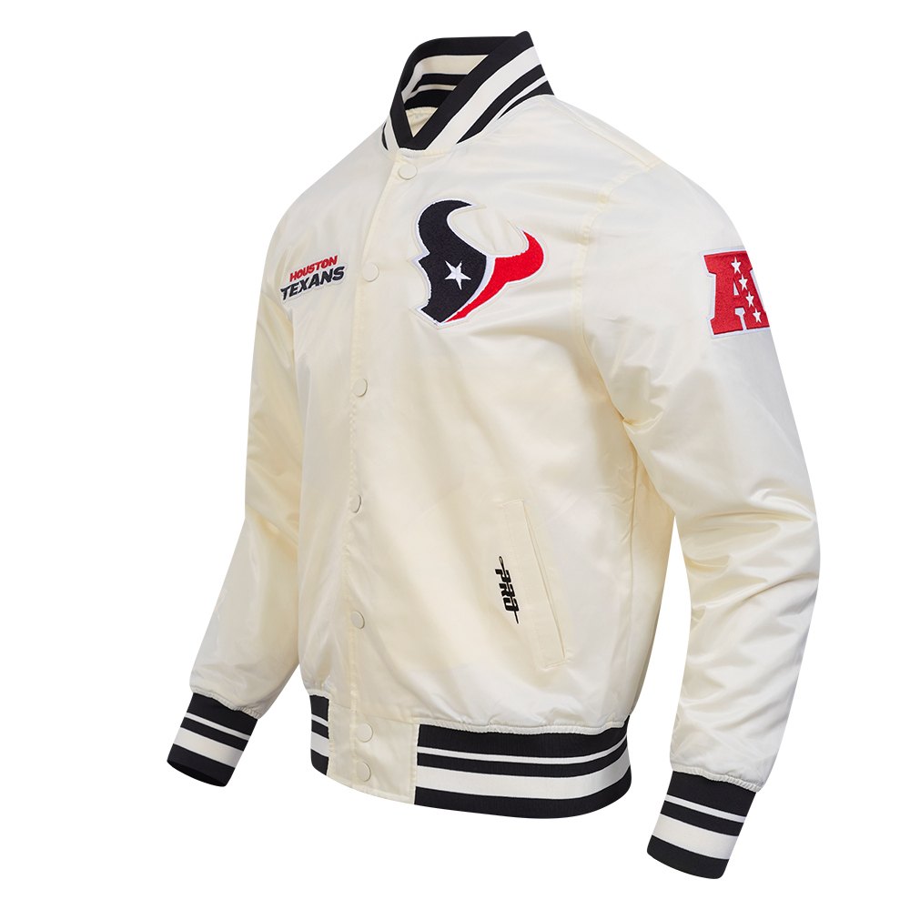 NFL HOUSTON TEXANS RETRO CLASSICS MEN'S RIB SATIN JACKET (EGGSHELL/ BLACK)