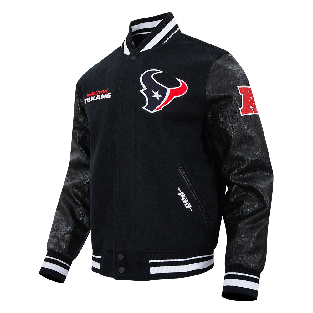 NFL HOUSTON TEXANS RETRO CLASSICS MEN'S RIB WOOL VARSITY JACKET (BLACK)