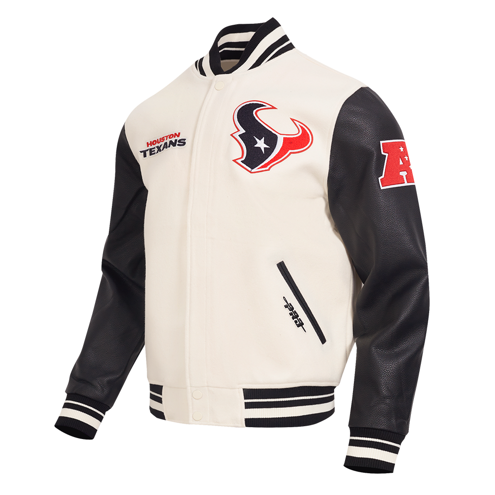 NFL HOUSTON TEXANS RETRO CLASSICS MEN'S RIB WOOL VARSITY JACKET (EGGSHELL/ BLACK)