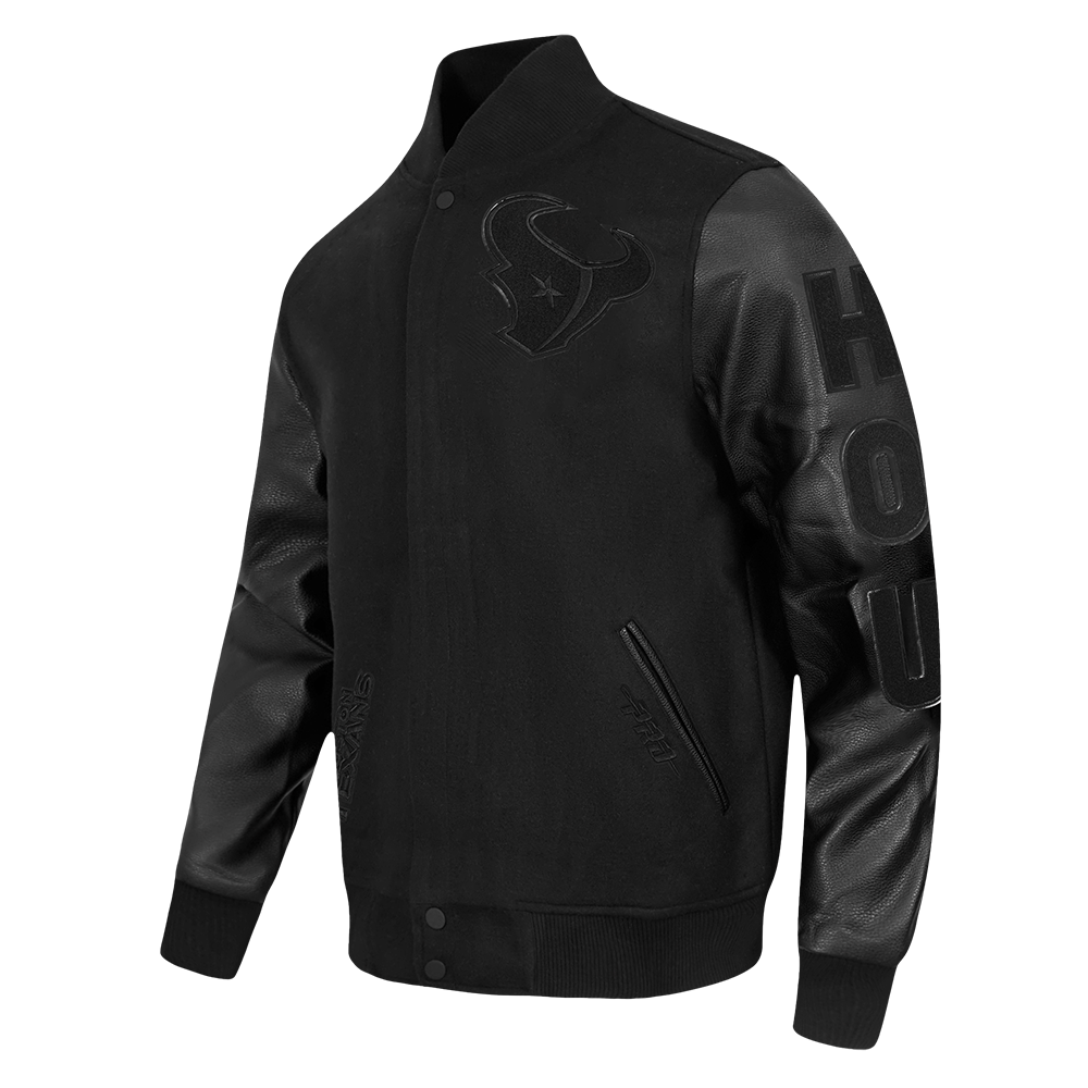 NFL HOUSTON TEXANS TRIPLE BLACK MEN'S WOOL VARSITY JACKET (JET BLACK)