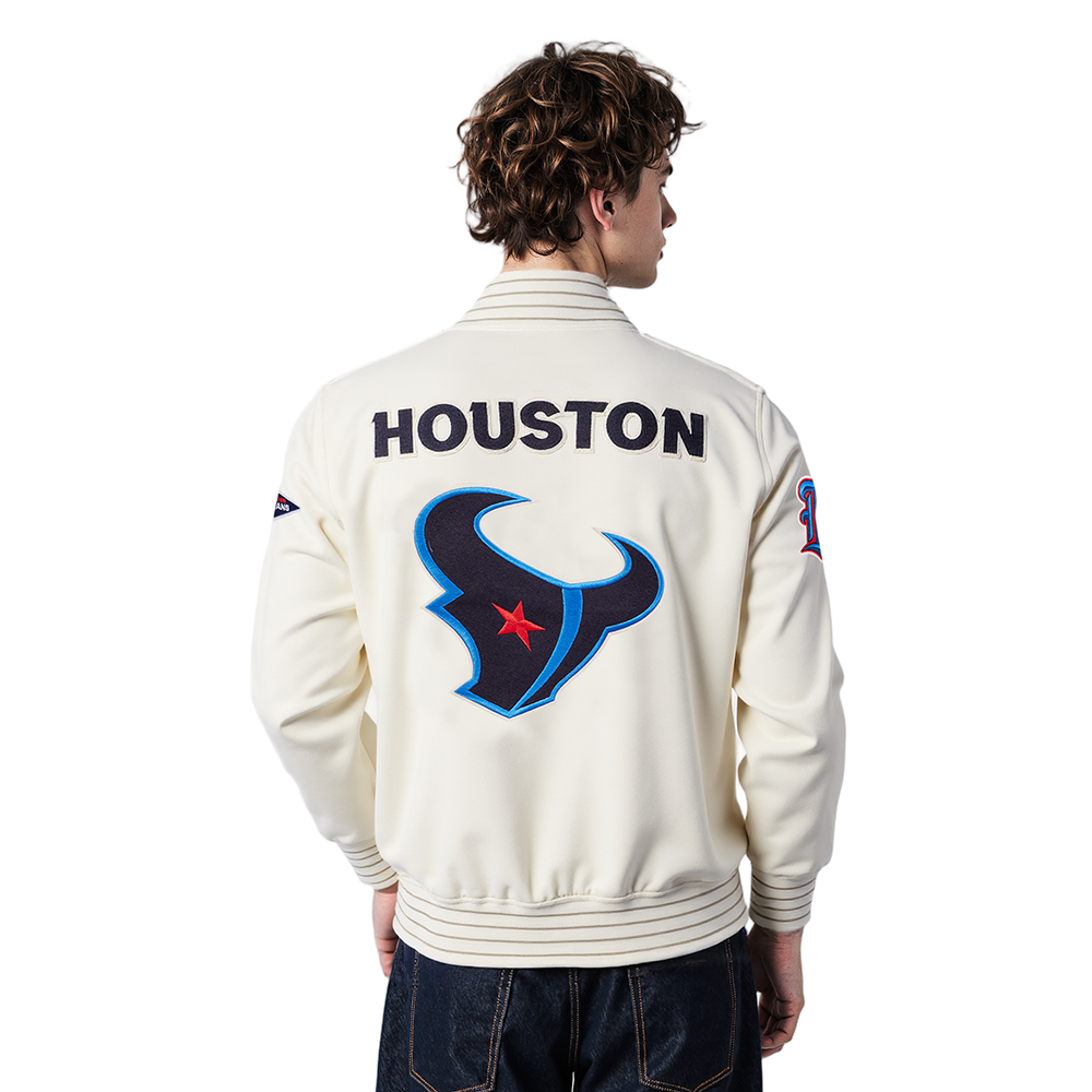 NFL HOUSTON TEXANS PRO GAME DAY MEN'S DBL KNIT JACKET (EGGSHELL/TAUPE/EGGSHELL)