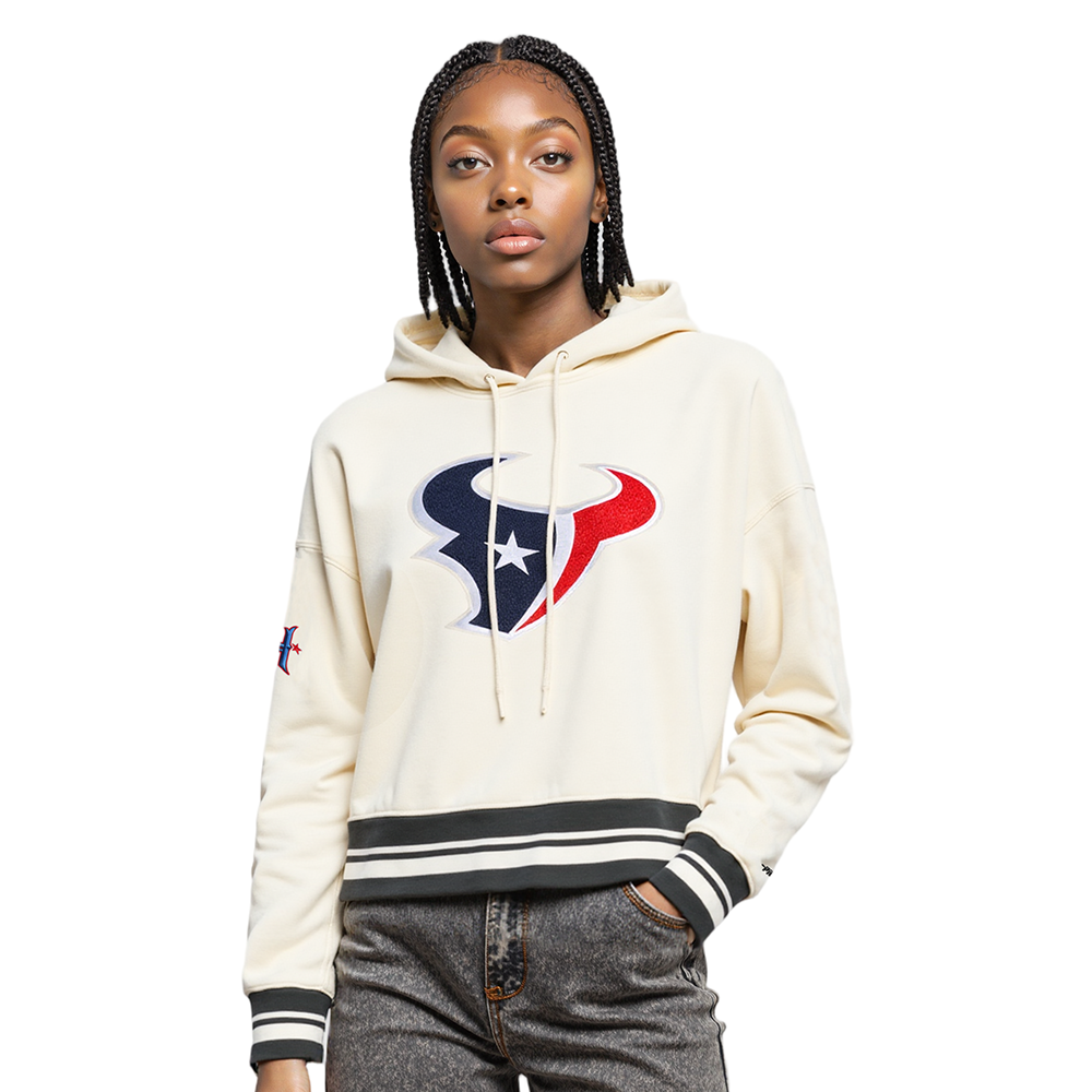 NFL HOUSTON TEXANS RETRO CLASSIC WOMEN'S CROPPED FLC PO HOODIE (EGGSHELL/ BLACK)