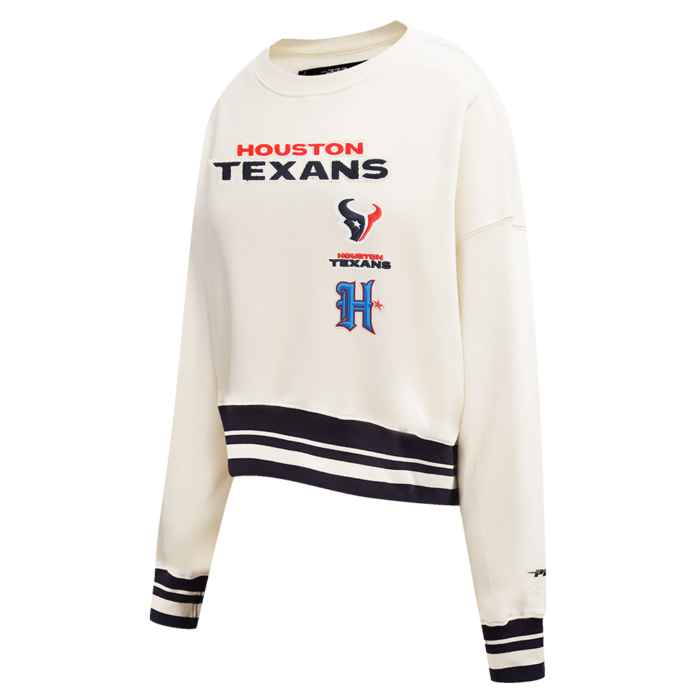 NFL HOUSTON TEXANS RETRO CLASSIC WOMEN'S FLC CREWNECK (EGGSHELL/ BLACK)