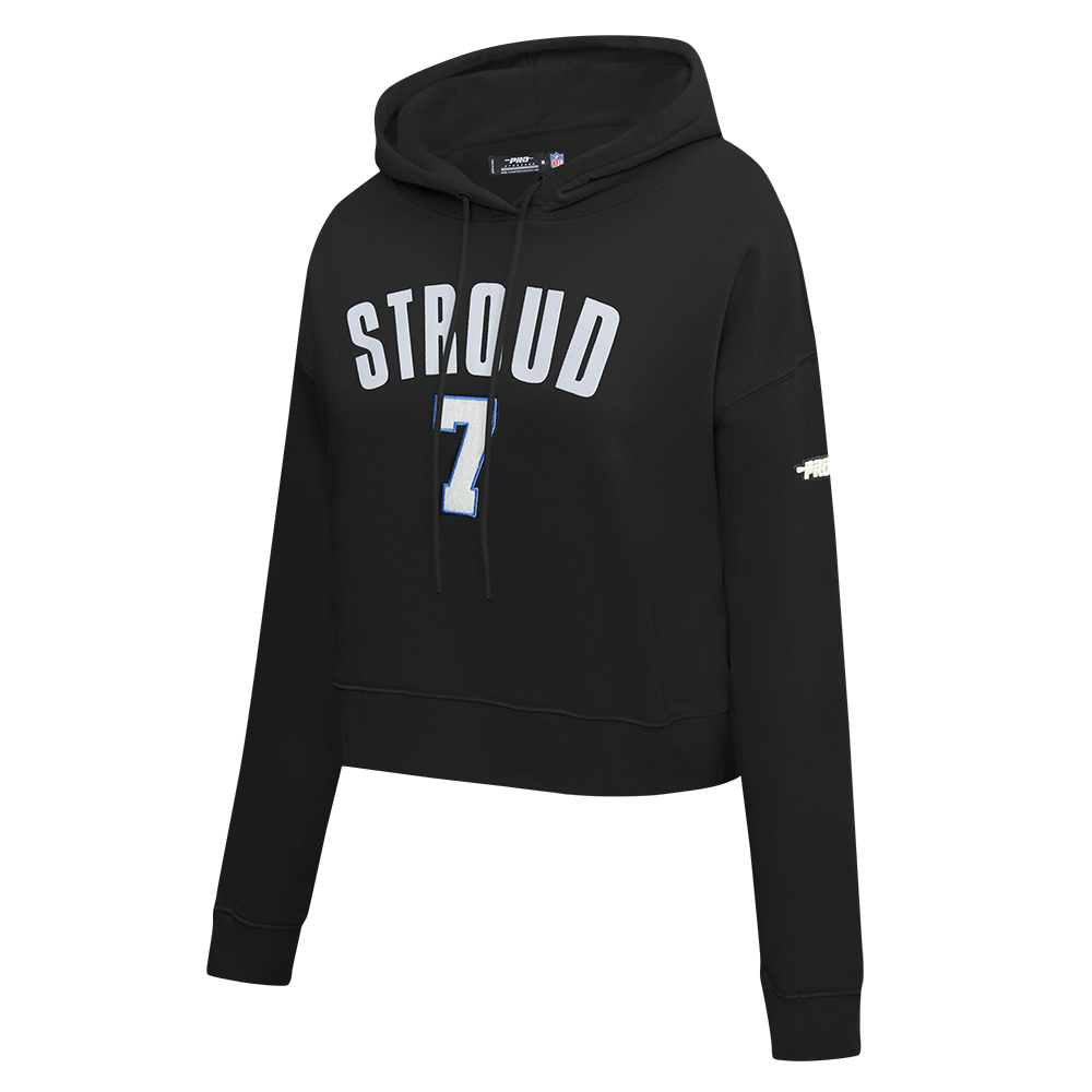 NFL HOUSTON TEXANS CJ STROUD #7 CLASSIC PNN WOMEN'S FLC CROPPED PO HOODIE (BLACK)