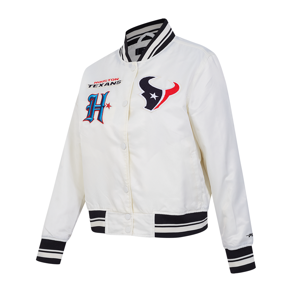 NFL HOUSTON TEXANS RETRO CLASSIC WOMEN'S RIB SATIN JACKET (EGGSHELL/ BLACK)