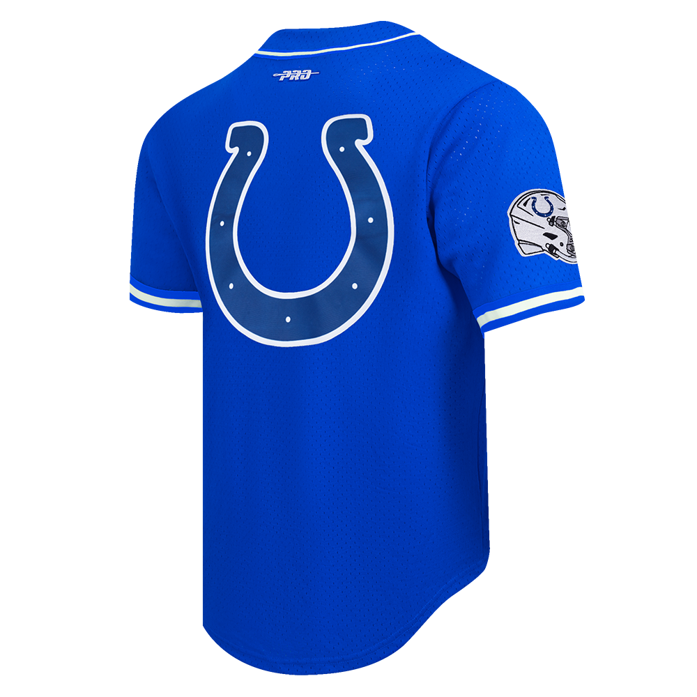 NFL INDIANAPOLIS COLTS SCRIPT TAIL MEN'S MESH BUTTON DOWN SHIRT (ROYAL BLUE)