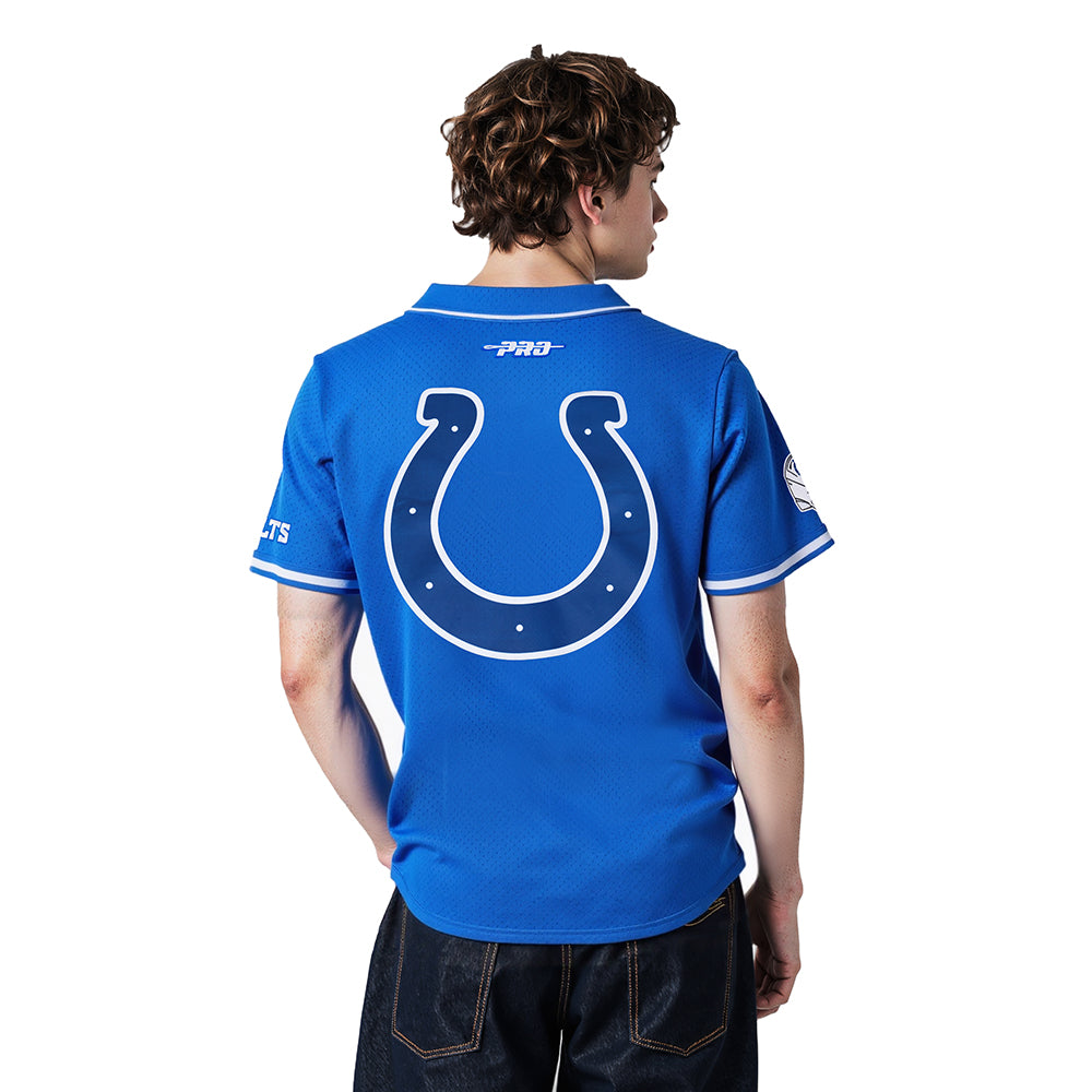 NFL INDIANAPOLIS COLTS SCRIPT TAIL MEN'S MESH BUTTON DOWN SHIRT (ROYAL BLUE)