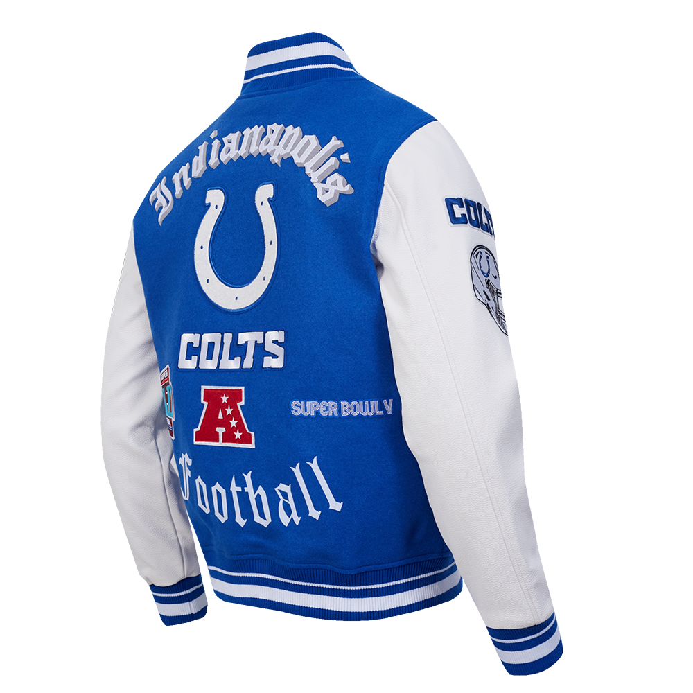 NFL INDIANAPOLIS COLTS OLD ENGLISH MEN'S RIB WOOL VARSITY JACKET (ROYAL BLUE/WHITE)