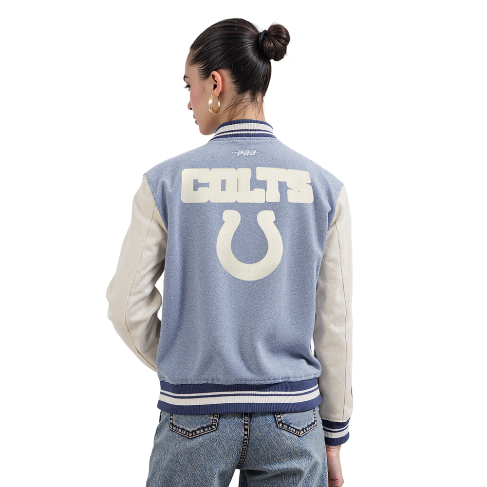 NFL INDIANAPOLIS COLTS VARSITY BLUES WOMEN'S DENIM VARSITY JACKET (DENIM/LINEN)