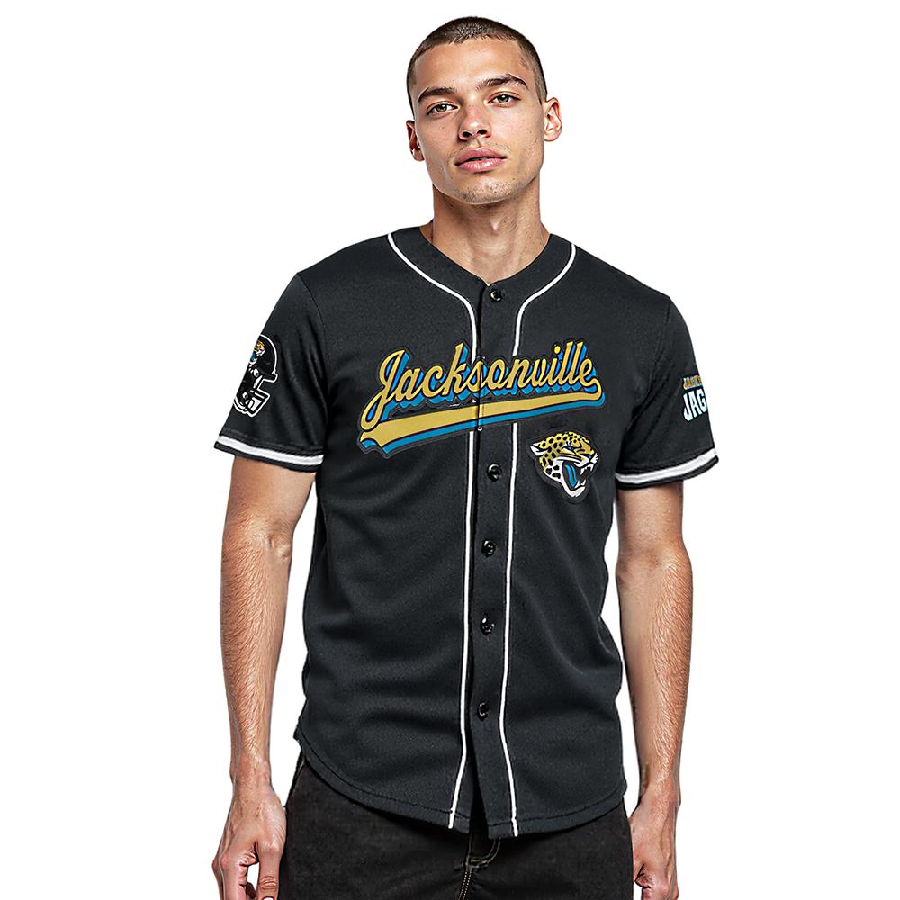 NFL JACKSONVILLE JAGUARS SCRIPT TAIL MEN'S MESH BUTTON DOWN SHIRT (BLA ...