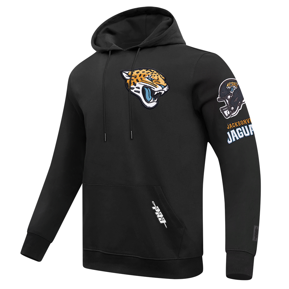 NFL JACKSONVILLE JAGUARS CLASSIC CHENILLE MEN'S DOUBLE KNIT PULLOVER HOODIE (BLACK)