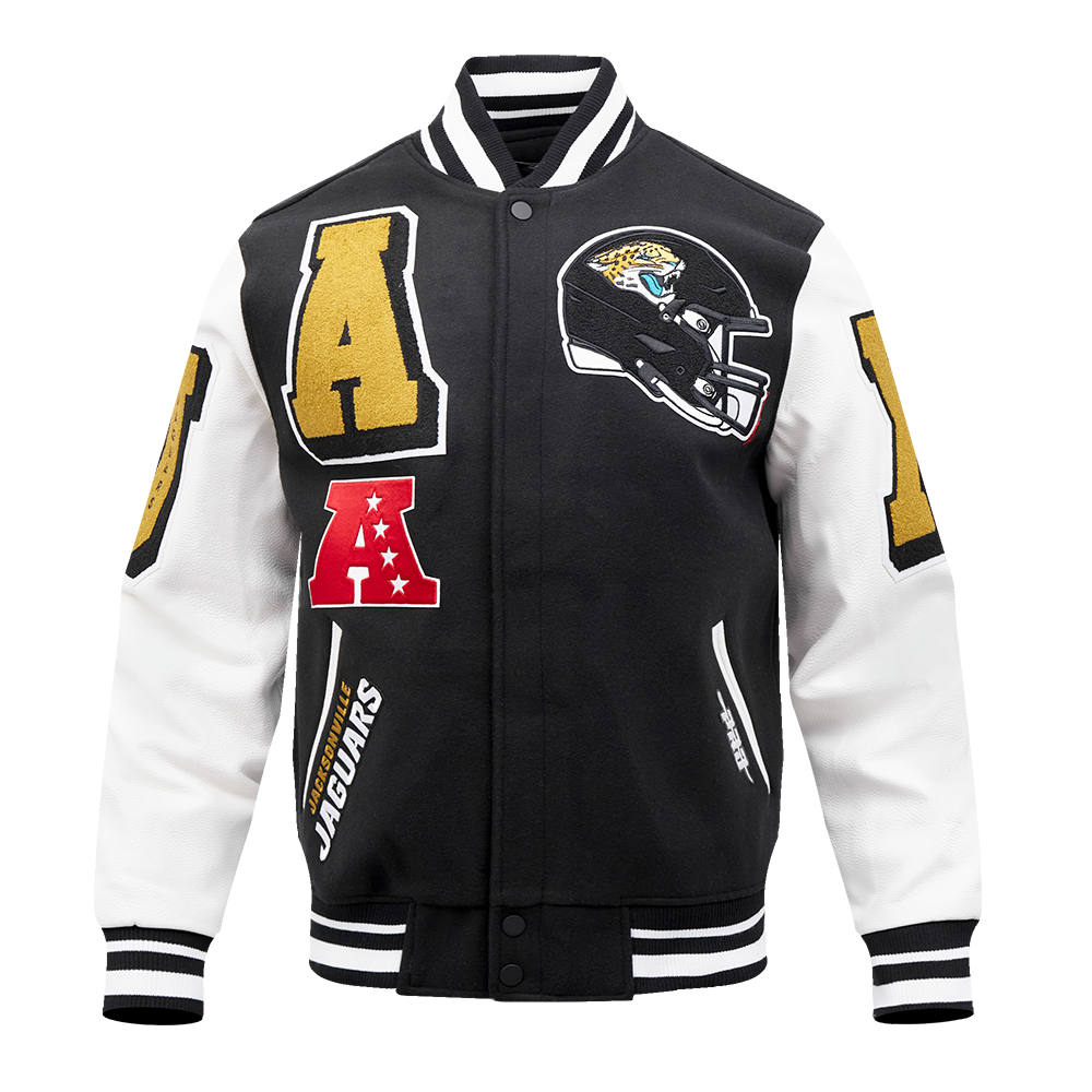 NFL JACKSONVILLE JAGUARS MASHUP MEN S RIB WOOL VARSITY JACKET BLACK W Pro Standard