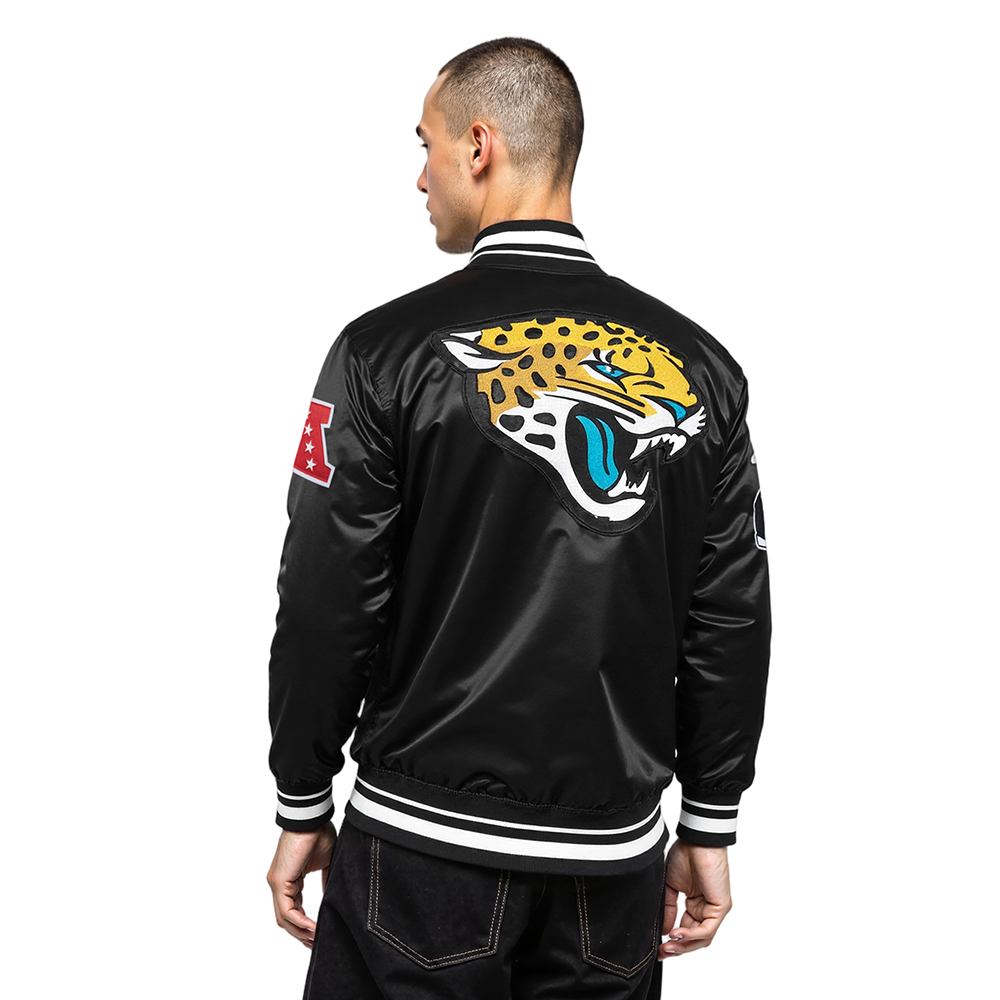 NFL JACKSONVILLE JAGUARS MASHUP MEN'S RIB SATIN JACKET (BLACK)