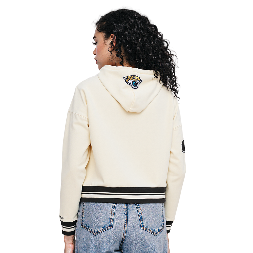 NFL JACKSONVILLE JAGUARS RETRO CLASSIC WOMEN'S RIB CROPPED PO HOODIE (EGGSHELL/ BLACK)