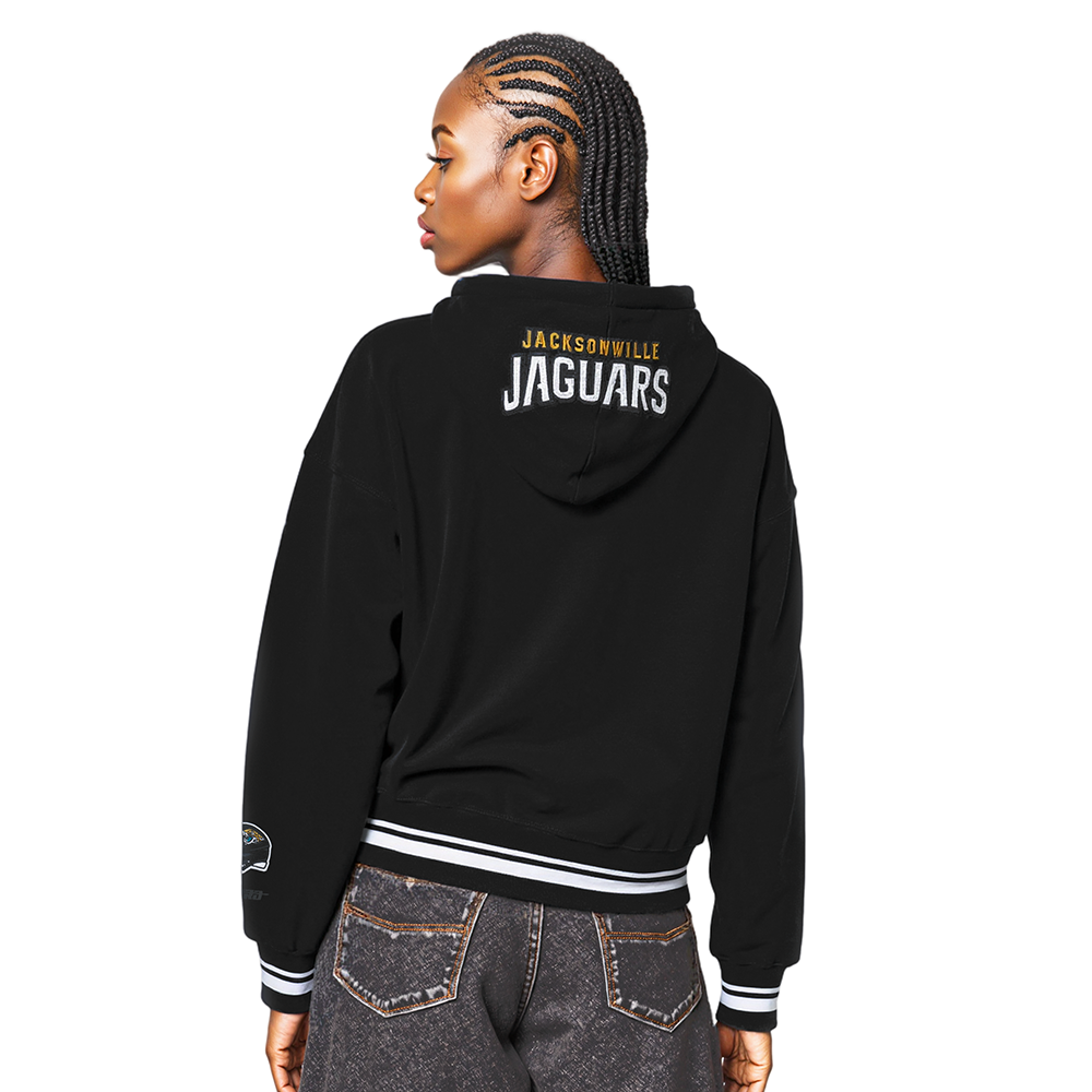 NFL JACKSONVILLE JAGUARS MASHUP WOMEN'S RIB CROPPED PO HOODIE (BLACK)