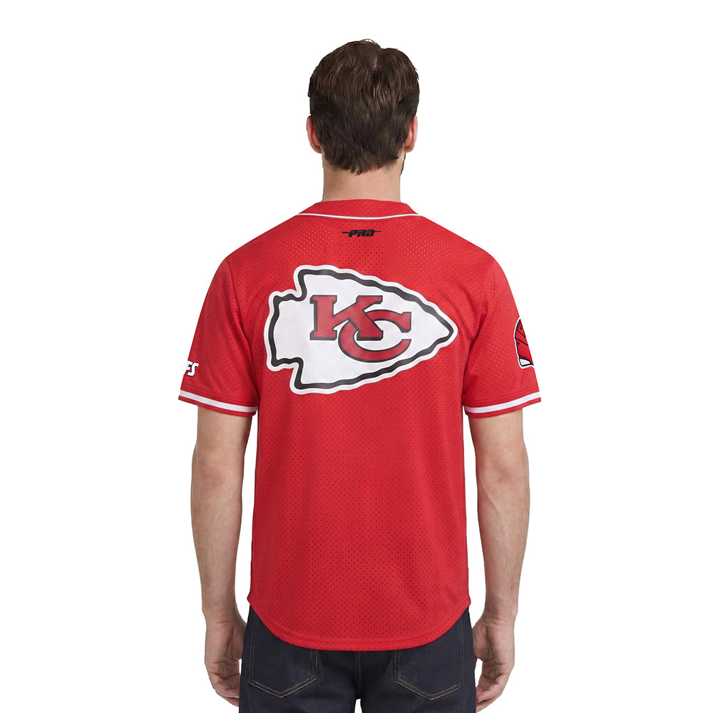NFL KANSAS CITY CHIEFS SCRIPT TAIL MEN'S MESH BUTTON DOWN SHIRT (RED)