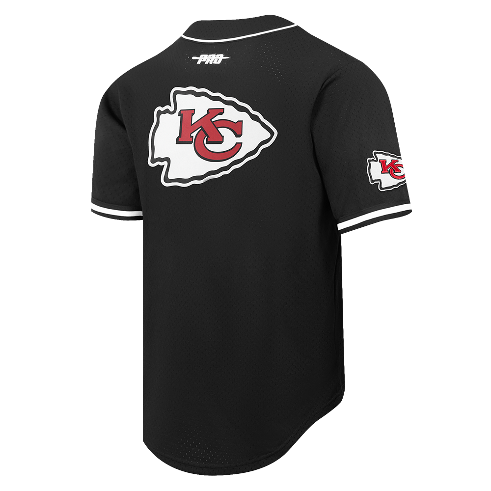 NFL KANSAS CITY CHIEFS PATRICK MAHOMES #15 CLASSIC MESH PNN MEN'S MESH BUTTON DOWN SHIRT (BLACK)